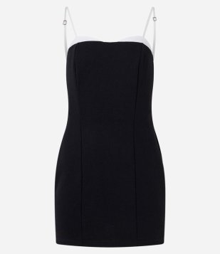 Vestido Curto em Bengaline Tubinho com Alça Fina Contrastante Preto