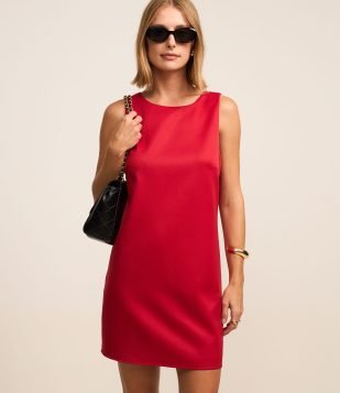 Vestido Curto em Crepe com Laços nas Costas Decotadas Vermelho