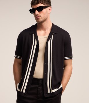 Camisa em Tricô com Listras Preto