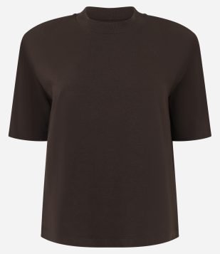 Camiseta Estruturada em Algodão com Ombreiras Marrom