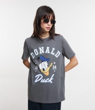 Camiseta em Algodão Estampa Pato Donald Cinza