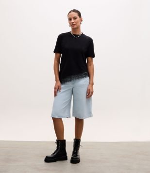 Coturno em PU com Amarração de Cadarço e Sola Tratorada Preto