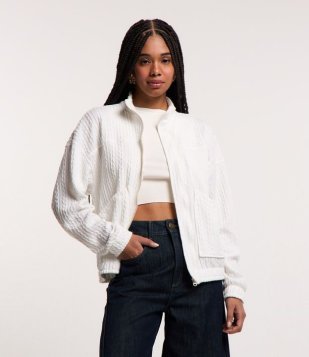 Jaqueta Bomber Texturizada com Bolsos Branco