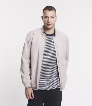 Jaqueta Bomber em Material Emborrachado e Gola Altinha Off White