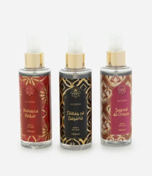 Kit Árabe com 3 Body Splashes: Segredo do Oriente Noites no Deserto Romance Ambar Alchemia KIT
