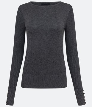 Suéter Alongado em Tricô com Manga Longa Cinza