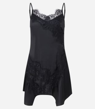 Vestido em Cetim com Detalhes em Renda Preto