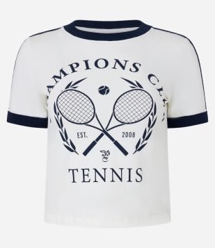 Blusa Baby Look em Algodão com Estampa Tennis Branco