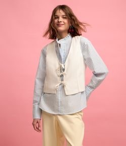 Blusa Colete em Viscose com Linho e Laços Frontais