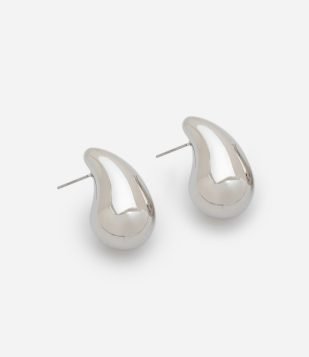 Brinco Pequeno em Metal com Formato de Gota Prata