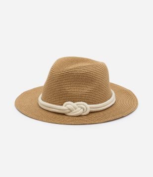Chapéu Panamá com Corda com Nó Bege