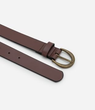 Cinto de Couro com Fivela Arredondada Marrom