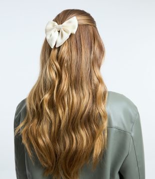 Elástico de Cabelo Laço com Presilha Bege