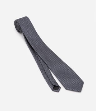 Gravata Clássica com Textura e Estampa Poá Cinza