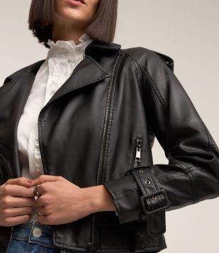 Jaqueta Perfecto em PU com Fechamento em Zíper Preto