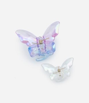Kit 02 Piranhas de Cabelo Modelo Borboletas Lapidadas Roxo/Transparente