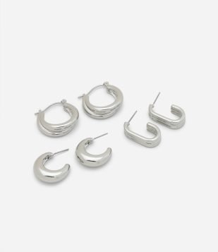 Kit 03 Argolas em Metal Bold Prata