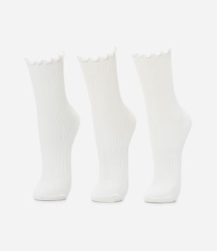 Kit 03 Meia Cano Alto com Picueta Seamless Branco