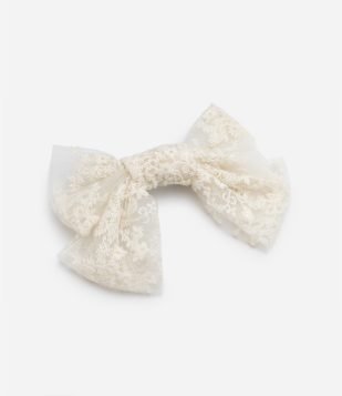 Laço de Cabelo em Renda Bordada Bege