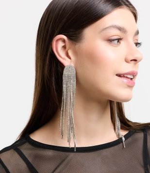 Maxi Brinco com Fios de Strass Prata