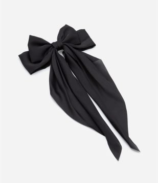 Presilha de Cabelo em Chiffon com Laço Duplo Preto