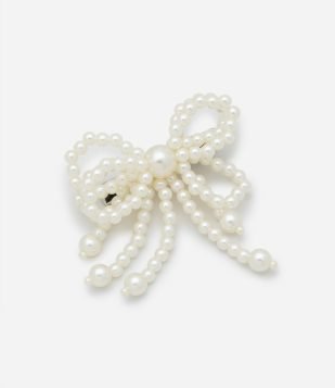 Presilha de Cabelo em Pérola Formato Laço Duplo Off White