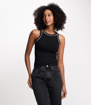 Regata em Ribana com Viés Contrastante Preto