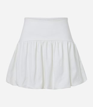 Saia Balonê em Bengaline com Preguinhas Off White