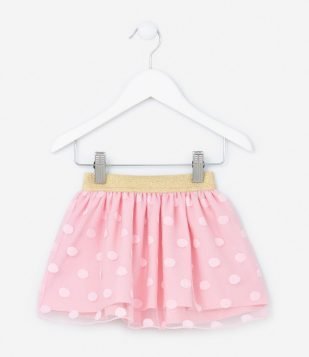 Saia Infantil em Tule com Estampa em Poá - Tam 1 a 5 Anos Rosa