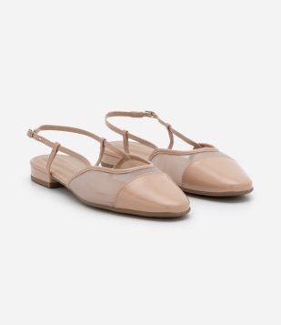 Sapatilha Slingback com Tela nas Laterais Bege