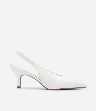 Sapato Scarpin Slingback com Cabedal em U Off White