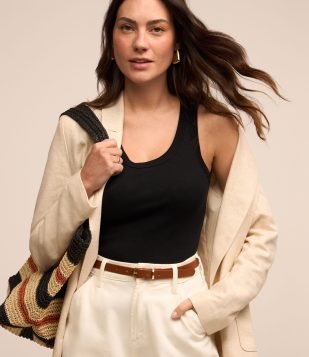 Blusa Regata Básica em Ribana Preto