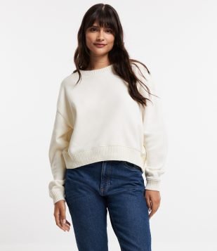 Blusão em Moletom com Ribana na Barra e Punhos Off White