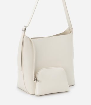 Bolsa Hobo Grande com Alça Larga e Acompanha Carteira Off White