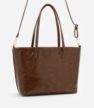 Bolsa Shopper Grande com Recortes Marrom