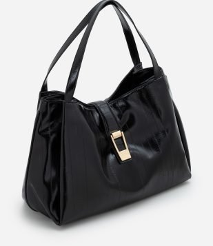 Bolsa Shopper Grande em PU Texturizado Preto