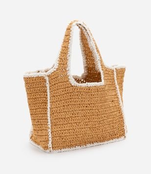 Bolsa de Praia Média com Detalhe Contrastante Bege
