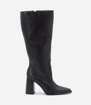 Bota Cano Alto em PU com Salto Alto Grosso Preto