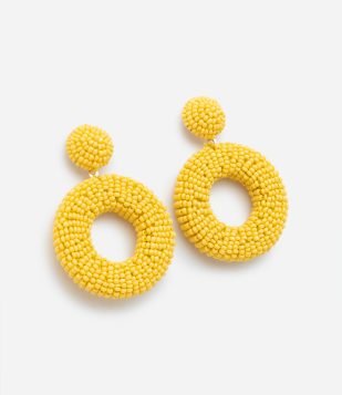 Brinco com Base e Pingente de Argola em Miçanga Amarelo