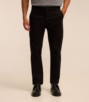 Calça Slim Sarjado Cropped Alfaiatada com Bolsos Preto