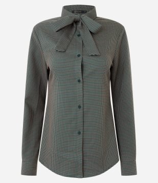 Camisa Xadrez Alfaiatada com Laço na Gola Verde