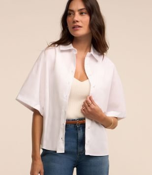 Camisa em Tricoline com Abotoamento Frontal Branco