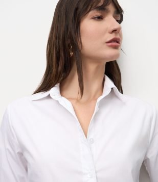 Camisa em Tricoline com Abotoamento e Punho Largo Branco Neve