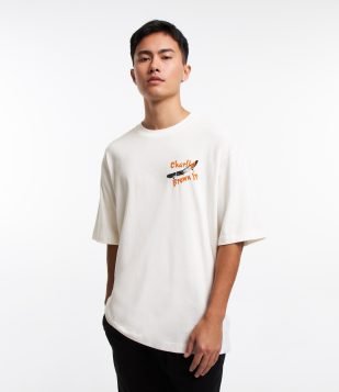 Camiseta Boxy com Estampa Charlie Brown Jr Branco