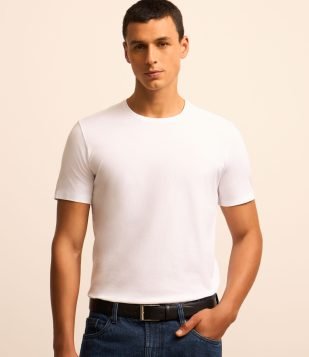 Camiseta Slim Básica em Algodão Peruano com Gola Redonda Branco 2