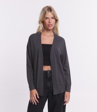 Cardigan Básico em Tricô Leve Cinza