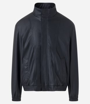 Jaqueta Bomber em Pu Gola Alta com Zíper e Bolsos Preto