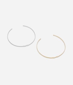Kit 02 Colares Chokers Rígidas com Detalhe Torcido Dourado-Prata
