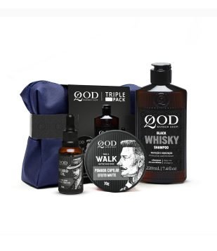 Kit Shampoo Whisky + Pomada Capilar Walk + Beard Oil + Necessaire Triple Pack QOD KIT