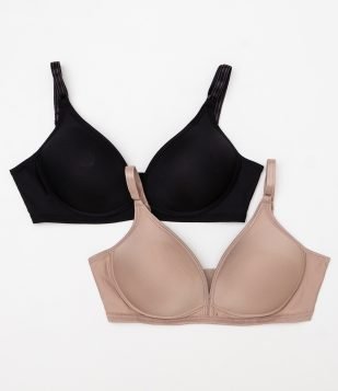 Kit com 2 Sutiãs Básicos Com Bojo Sem Aro em Microfibra Lisos DelRio Preto-Bege
